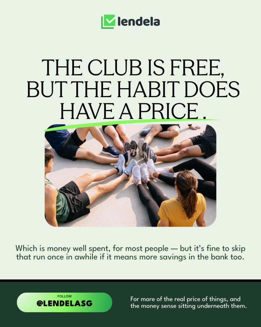 Closing card from The Real Price Of series by Lendela: the run club is free, but the habit does have a price.