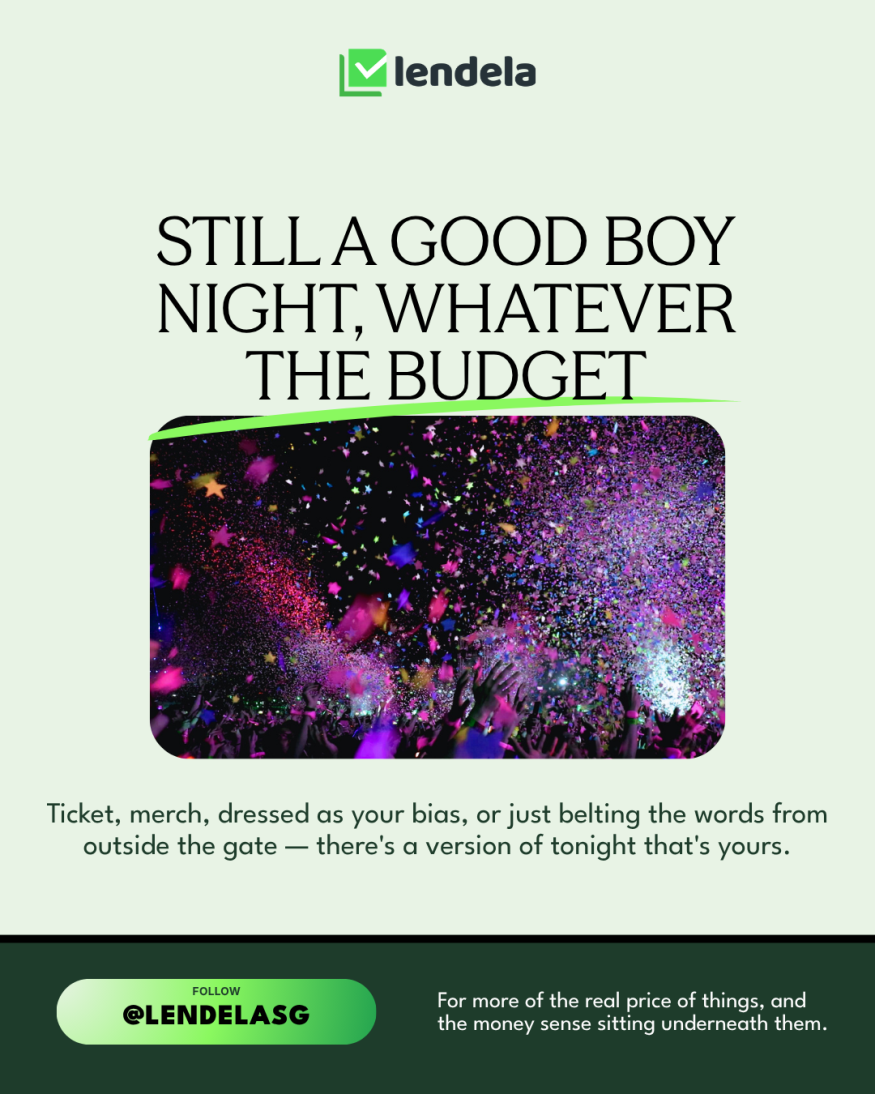 Closing card from The Real Price Of series by Lendela: still a good night whatever the budget, whether ticket, merch, or a spot outside the gate.